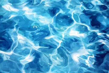 Blue water texture background, top view of a swimming pool with ripples and light.