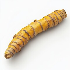 Sticker - A single, whole turmeric root, with its characteristic yellow skin and ridges, isolated on a white background.