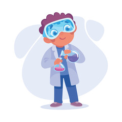 Wall Mural - Boy Scientist in Coat with Flask as Child Profession Vector Illustration