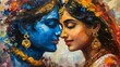 © Serhii - Krishna and Radha portrait symbolizing their love in a beautiful artistic painting style, depicting divine connection and spirituality new beautiful stock image illustration AI