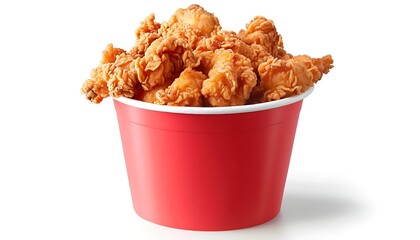 Wall Mural - Fried chicken in a red plastic cup isolated on white background