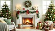 © Nata - Charming Christmas living room with warm fireplace and beautifully decorated trees