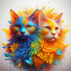 A painting of two cats with different colored faces