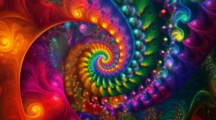 Canvas Print - A psychedelic, colorful illustration of an infinite spiral staircase leading to the center of infinity. 