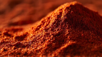 Vibrant macro photograph showcasing the deep red color and fine granular texture of paprika powder in a small mounded arrangement with ample blank space for overlay text or graphic elements