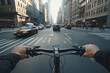 © Alexandra - Cyclist is riding a bike in traffic on a busy new york city street, Cyclist  perspective