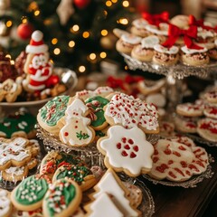 Canvas Print - A table full of delicious Christmas cookies, decorated with festive designs.