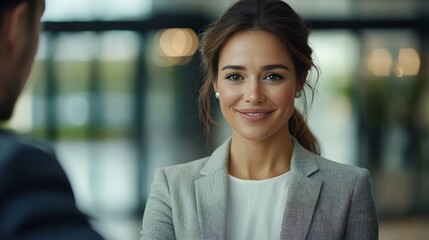Aufkleber - Successful businesswoman shaking hands with colleague after presentation in modern office : Generative AI