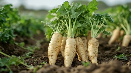 Poster - Fresh parsnip roots  Parsnip harvest on an organic farm : Generative AI