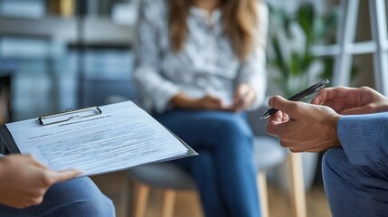 Aufkleber - Legal contract injury or man with lawyer woman planning labor law for insurance compliance and HR agreement Mockup advisor and consulting client for security claim or disability compen : Generative AI