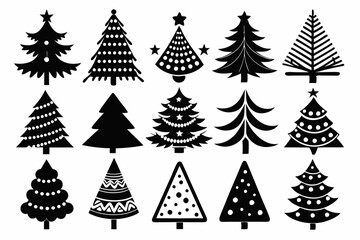 Christmas trees silhouettes set isolated on white background, collection of christmas new year trees vector icon illustration