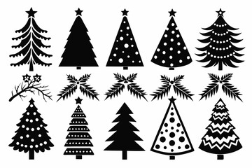 Christmas trees silhouettes set isolated on white background, collection of christmas new year trees vector icon illustration