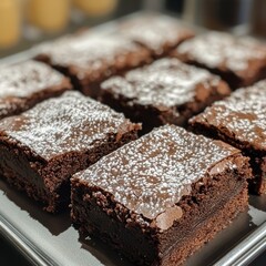 Canvas Print - A tray of freshly baked chocolate brownies dusted with powdered sugar.