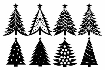 Christmas trees silhouettes set isolated on white background, collection of christmas new year trees vector icon illustration