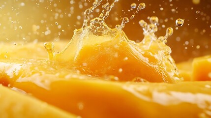 Poster - realistic yellow mango Juice splashmango papaya fruits liquid splash summer tropical fruit juice fresh juice splash : Generative AI