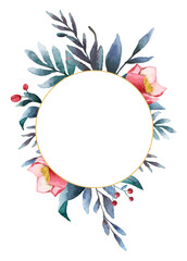 Poster - Blue floral png frame, watercolor aesthetic on transparent background