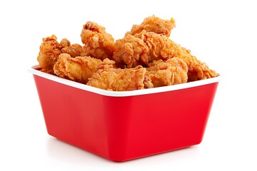 Wall Mural - Fried chicken in a red bowl isolated on a white background