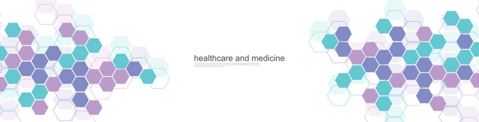 Canvas Print - health care abstract background with hexagons, lines and dots. medical innovation banner template co