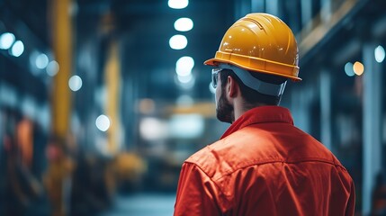 Wall Mural - professional technician engineer with safety helmet hard hat working in industrial manufacturing factory men at work to checking equipment of machinery production technology or constru : Generative AI