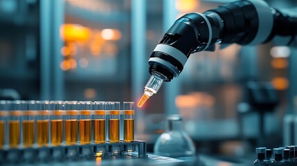 Aufkleber - Robot arm with Disposable test tube virus sampling in laboratory : Generative AI