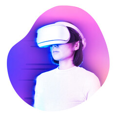 Poster - Png woman wearing vr glass, metaverse concept, transparent background