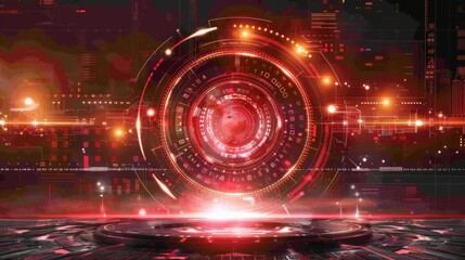 Red Futuristic Technology Background With Glowing Interface