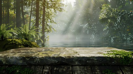 Fantasy landscape with a pond in a forest