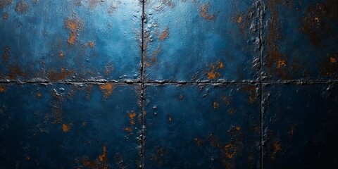 Wall Mural - Rustic blue metal wall with a distressed texture.