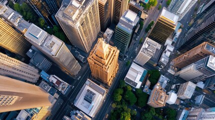 Wall Mural - Aerial a historic architectural icon surrounded by modern city buildings, capturing the contrast between old and new in an urban setting