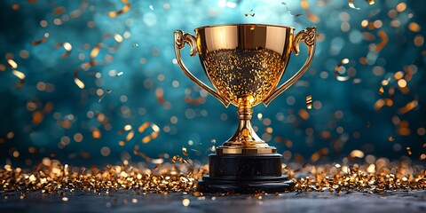 a golden trophy surrounded by streamers, symbolizing business competition and success, perfect for a