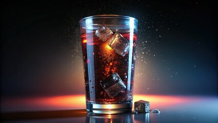 Iced Cola Drink with Ice Cubes and Water Droplets