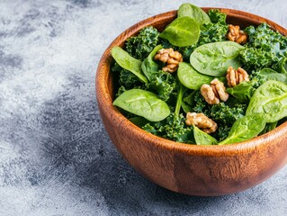 nourishing greens a bowl of spinach and kale salad with walnuts, a delicious brain-boosting meal.