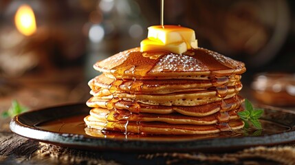 Poster - Delicious Stack of Pancakes Drizzled with Syrup