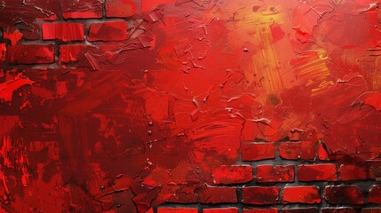 Abstract Red Brick Wall with Paint Splatter