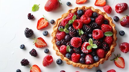 Wall Mural - Fresh Berry Tart on a White Background