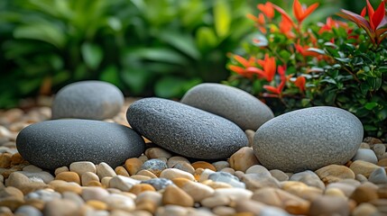 An arrangement of natural stones that are well arranged and made to look beautiful for artistic purposes photographed on Monday afternoon in the front yard of one of the houses in our  : Generative AI