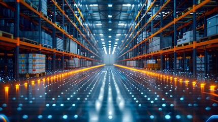 digital warehouse with electronic grids connected to a bar code scanner