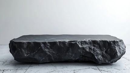 Poster - black stone Podium with White background Black Concrete Material place for the product Display Presentation : Generative AI