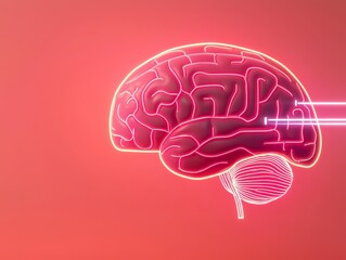 Wall Mural - futuristic medical technology concept - neon brain with glowing lines.