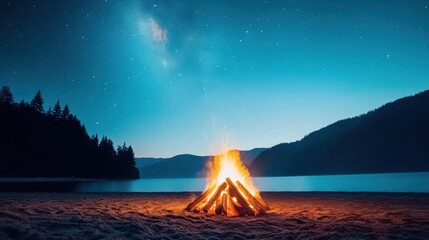 Wall Mural - a cozy gathering of friends around a bonfire on a beach, roasting marshmallows and sharing stories u