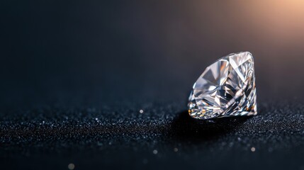 a diamond placed on a black velvet surface, with light reflecting off its facets, highlighting its brilliance