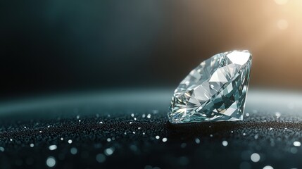 a diamond placed on a black velvet surface, with light reflecting off its facets, highlighting its brilliance