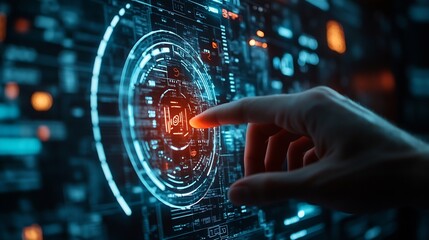 Fototapete - Cyber security network and data protection in financial business concept Businessman managing  data and system to safeguard sensitive information from cyber threats and maintain trust  : Generative AI