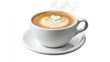 © BozStock - A cup of steaming coffee with latte art on a white background.