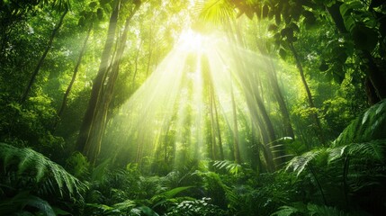 Poster - a lush forest with sunlight filtering through the trees, a peaceful and serene environment