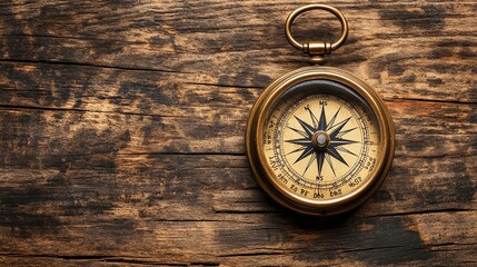 A vintage compass on a rustic wooden background.