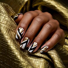 Wall Mural - Bold Geometric Nail Art on Dark-Skinned Hand