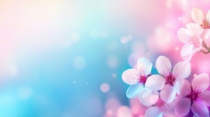 Wall Mural - a spring-themed background with blooming flowers and soft pastel colors, representing renewal and growth