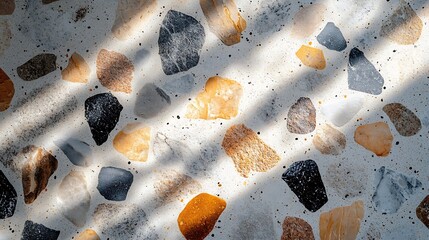 Poster - Terrazzo polished stone floor and wall pattern and color surface marble and granite stone material for decoration background texture interior design : Generative AI