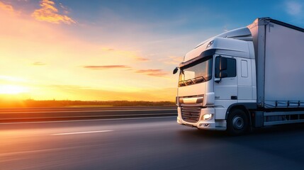 Wall Mural - a truck on a highway, captured from a low angle, representing the power and scale of transportation